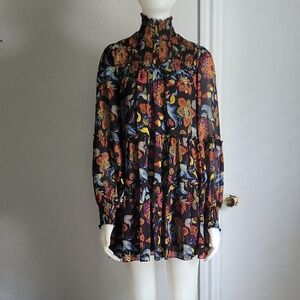 cinq a sept Black Floral High-Neck Tunic with Multicolor Print